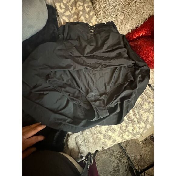 Plus size 1,1xl 14/16 sexy lattice front black swim dress bathing suit - Picture 7 of 9